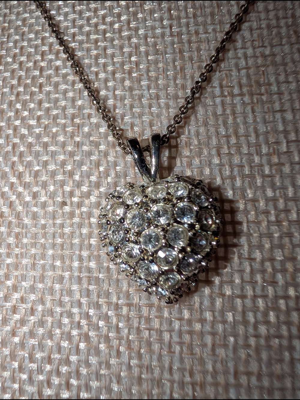 Silver-Tone Heart Pendant Necklace with Clear Crystals